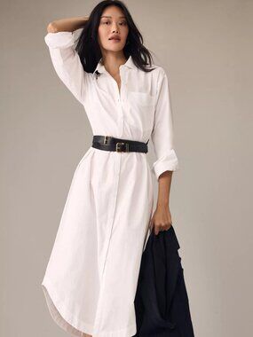 Maeve Soren Long Sleeve Shirt Dress XL White Button Front Midi Pockets
